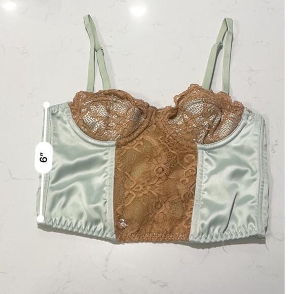 Urban Outfitters Satin Lace Corset Top XS Brown Mint Bustier
 Coquette Festival - Picture 9 of 9